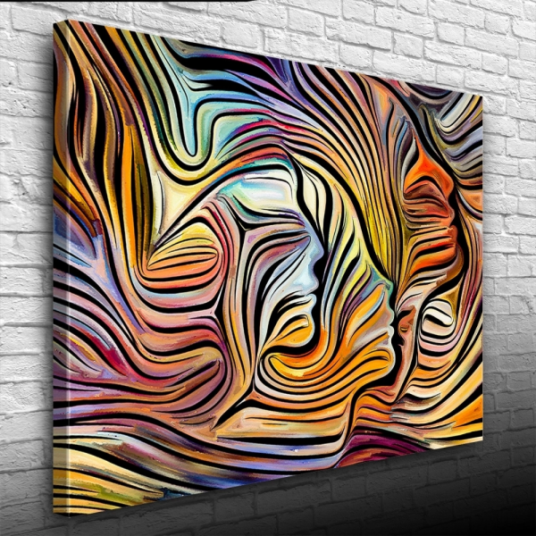 Soyut , Turuncu ve Mavi Tonlar Face Kanvas Tablo 50 x 70