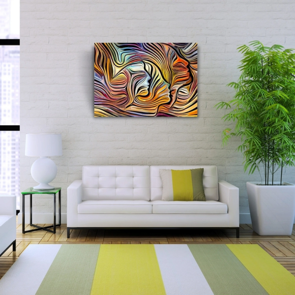 Soyut , Turuncu ve Mavi Tonlar Face Kanvas Tablo 50 x 70