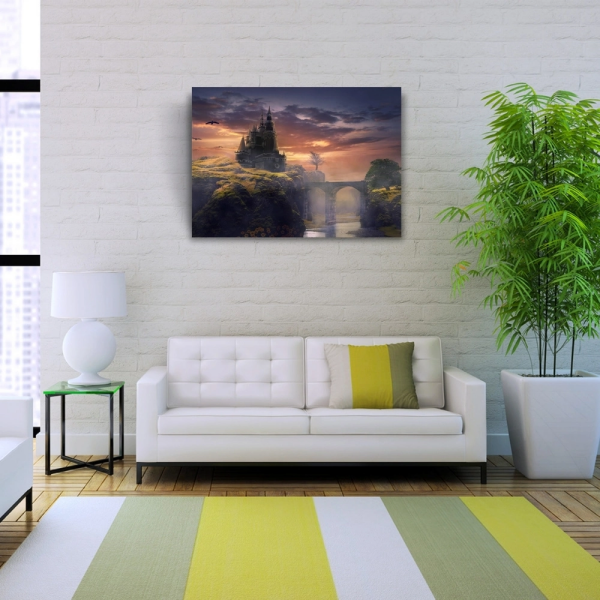 Gün batımı Köprülü Mistik Şato Kanvas Tablo 50 x 70