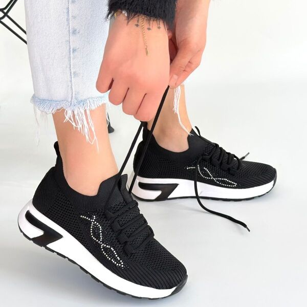 Belan Siyah Triko Bağcıklı Spor Ayakkabı