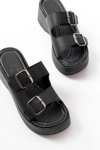 24414-574 Siyah Günlük Tokalı Dolgu Topuk Kadın Terlik