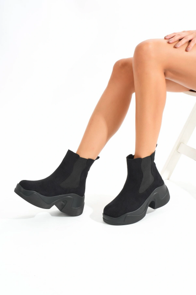 FZ-2400 Siyah Süet Yüksek Tabanlı Lastikli Günlük Kadın Bot