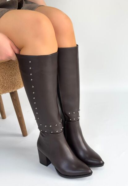 Tiyan Kahverengi Cilt Topuklu Çizme