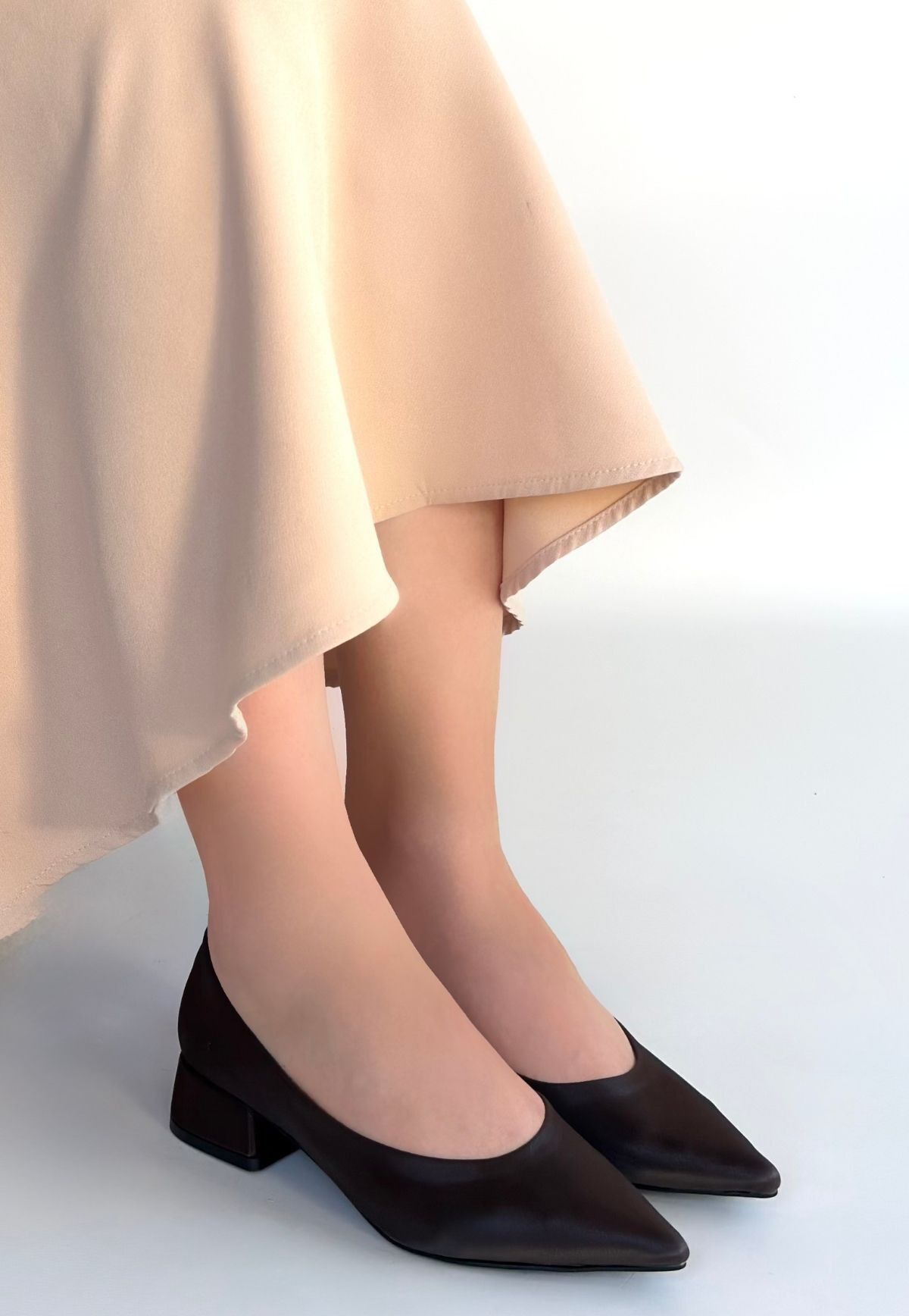 Ferla Acı Kahve Cilt Topuklu Ayakkabı