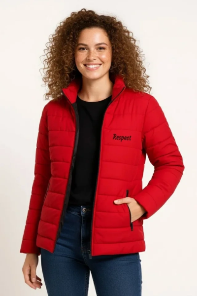 Mikro Su İtici Kapitone Baskılı Astarlı Fermuarlı Bomber Mont - Kırmızı