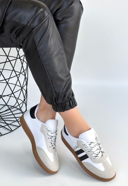 Zerti Beyaz Cilt Bağcıklı Spor Ayakkabı