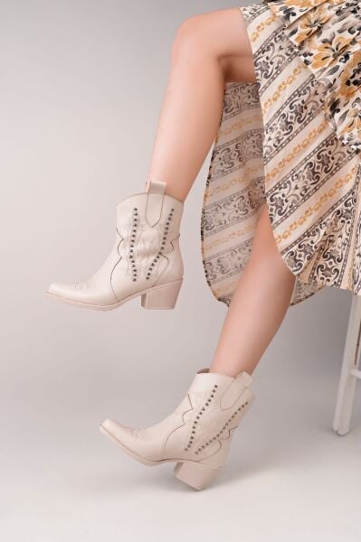 Matin Bej Cilt Topuklu Bot