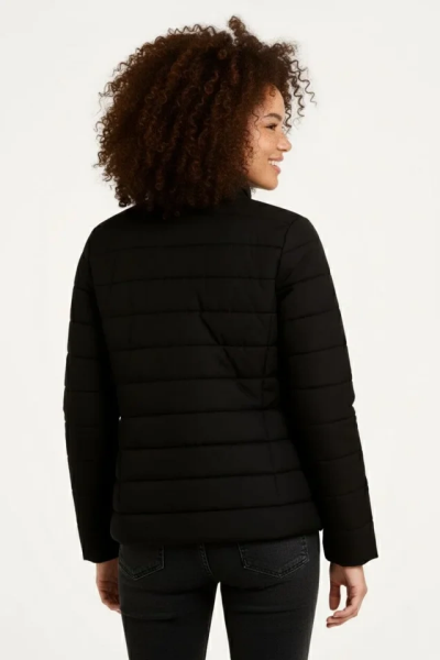 Mikro Su İtici Kapitone Baskılı Astarlı Fermuarlı Bomber Mont - Siyah