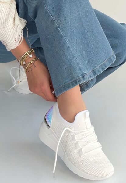 Weor Beyaz Triko Bağcıklı Spor Ayakkabı