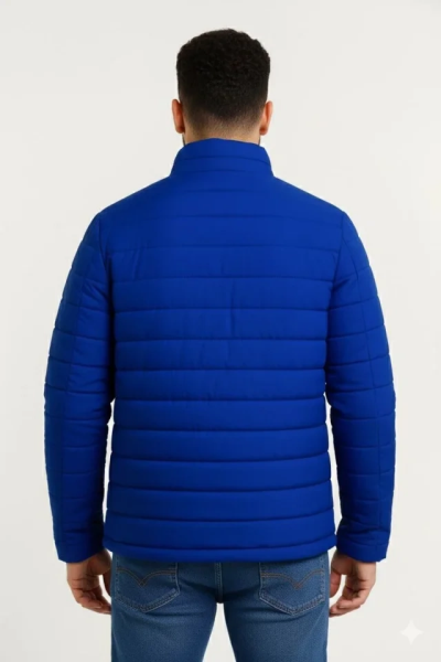 Erkek Mikro Su İtici Kapitone Baskılı Astarlı Fermuarlı Bomber Mont - Saks Mavisi