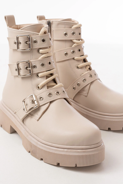 508-3039 Bej Toka Aksesuarlı Fermuarlı  Günlük Kadın Bot