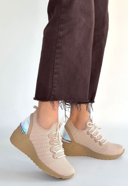 Weor Bej Triko Bağcıklı Spor Ayakkabı