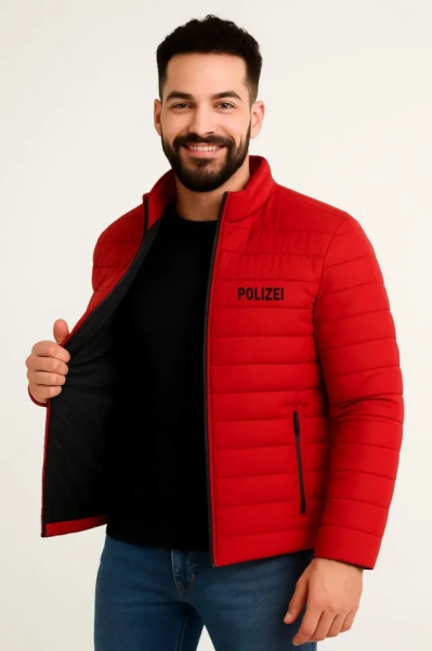 Erkek Mikro Su İtici Kapitone Baskılı Astarlı Fermuarlı Bomber Mont - Kırmızı