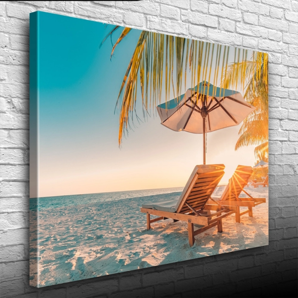 Kumsaldaki Şezlonglar Kanvas Tablo 50 x 70