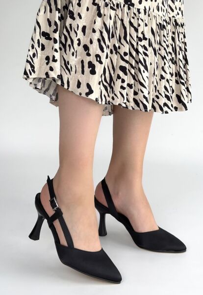 Joga Siyah Cilt Simli Topuklu Ayakkabı