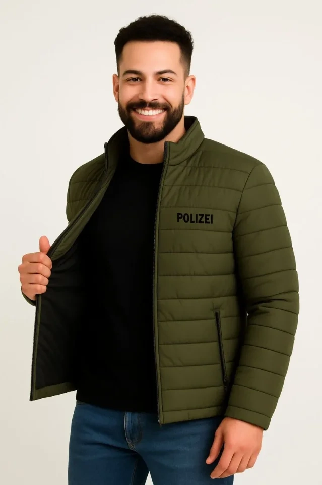 Erkek Mikro Su İtici Kapitone Baskılı Astarlı Fermuarlı Bomber Mont - Haki