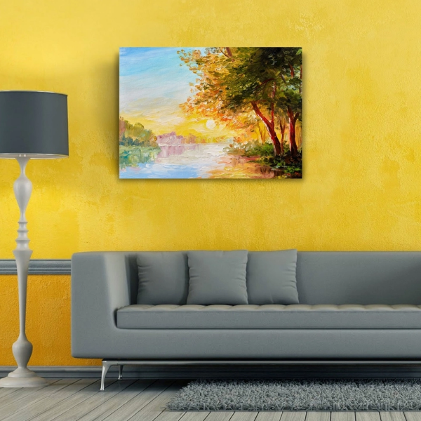 Nehirde Gün Doğumu Yağlıboya Kanvas Tablo 50 x 70