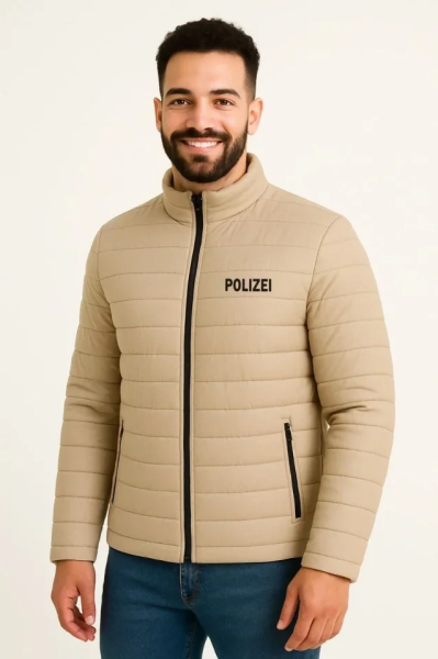 Erkek Mikro Su İtici Kapitone Baskılı Astarlı Fermuarlı Bomber Mont - Bej