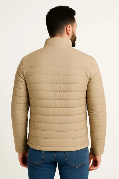 Erkek Mikro Su İtici Kapitone Baskılı Astarlı Fermuarlı Bomber Mont - Bej