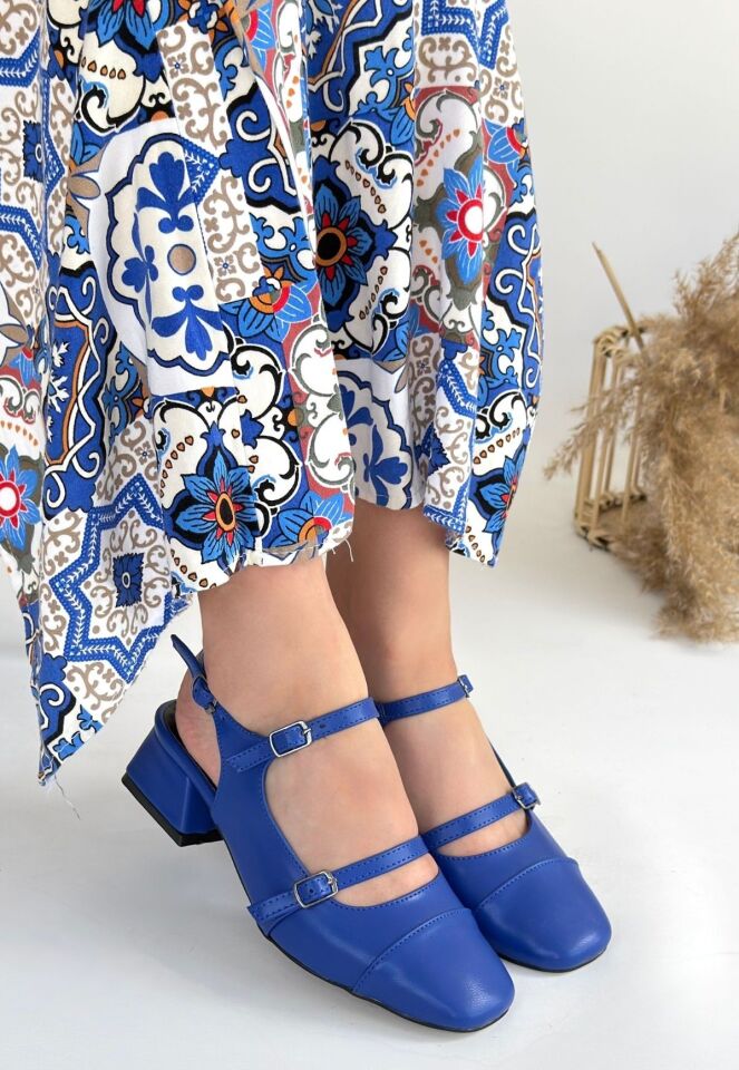Doran Mavi Cilt Topuklu Ayakkabı