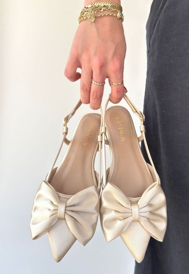 Cenya Bej Saten Babet Ayakkabı