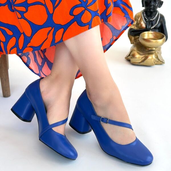 Kier Mavi Cilt Topuklu Ayakkabı