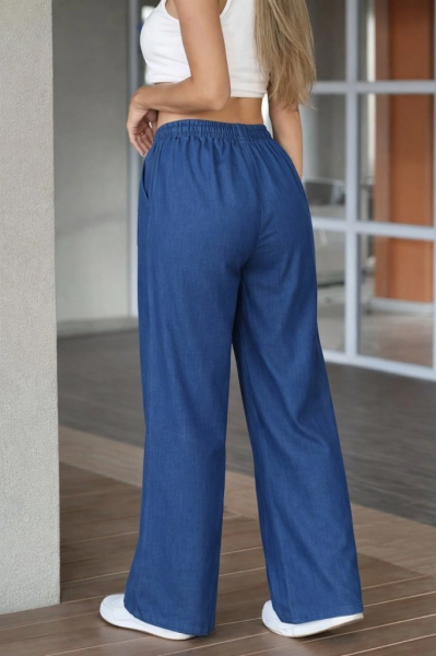 Kadın Yüksek Bel Lastikli Bağcıklı Kot Pantolon