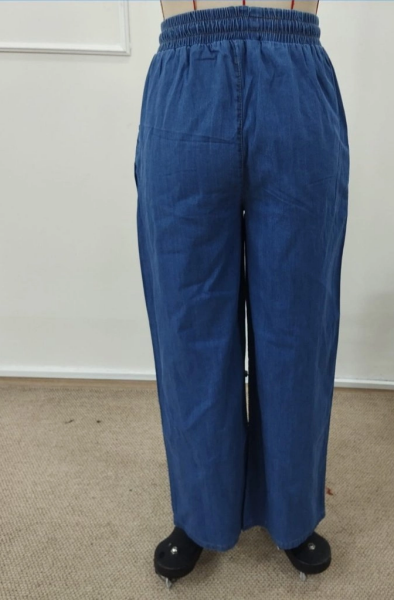 Kadın Yüksek Bel Lastikli Bağcıklı Kot Pantolon