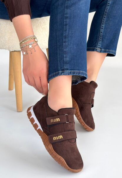 Tunga Kahverengi Süet Cırt Cırtlı Spor Ayakkabı