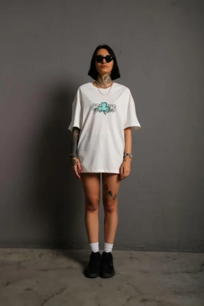 Sırt Baskılı T-shirt - Beyaz