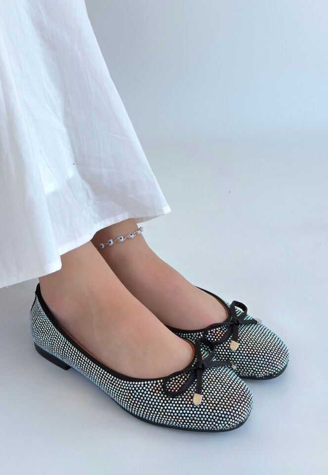 Potte Siyah Saten Babet Ayakkabı