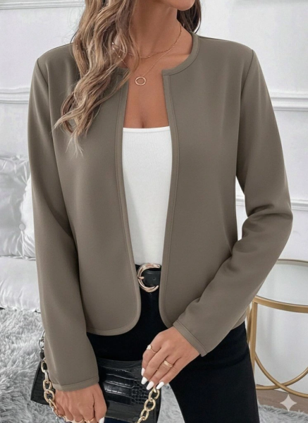 Kadın Uzun Kollu önü Açık Dalgıç Kısa Vizon Ceket