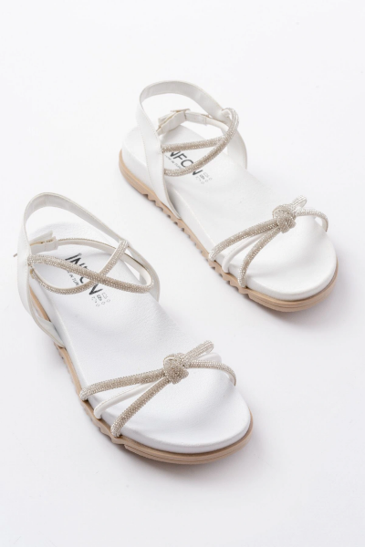 1001-1120 Beyaz Gümüş Taşlı Günlük Kadın Sandalet