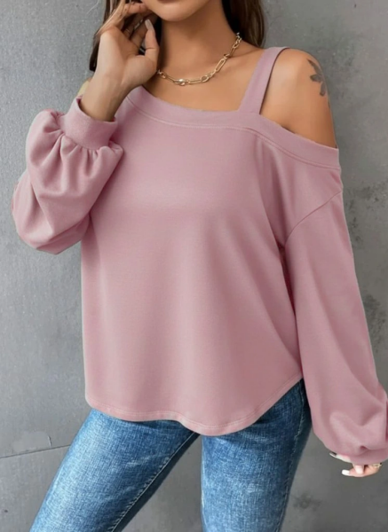 Kadın Uzun Kollu Tek Omuz Askı Detay Salaş Dalgıç Bluz