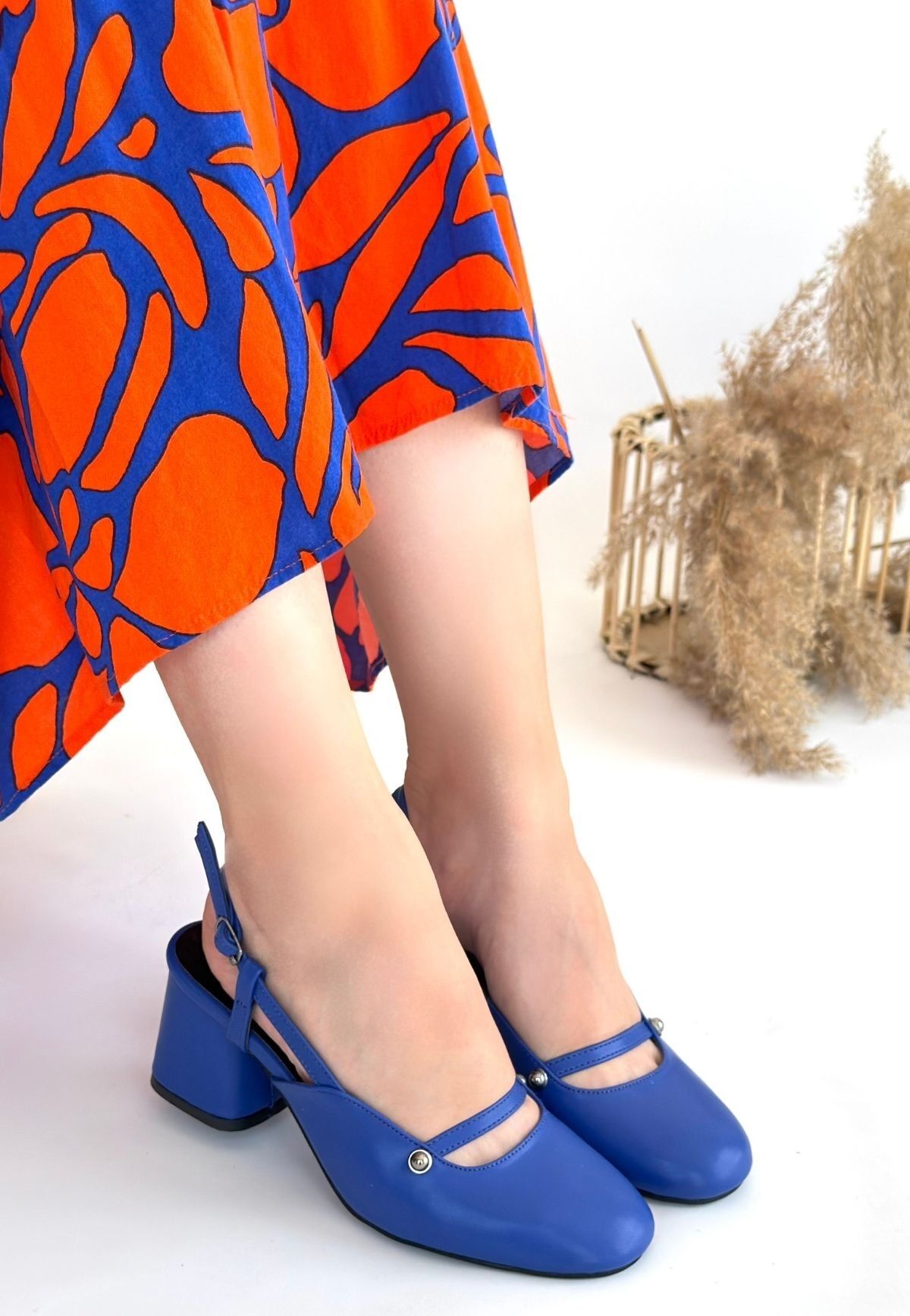 Jecci Mavi Cilt Topuklu Ayakkabı