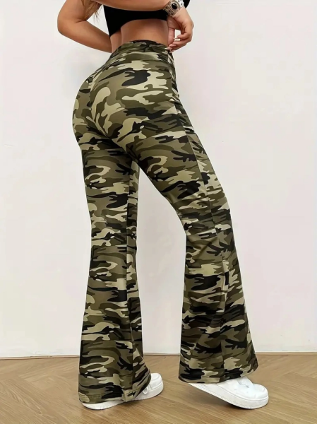 Kadın Yüksek Bel Kamuflaj Desenli Dalgıç Tayt