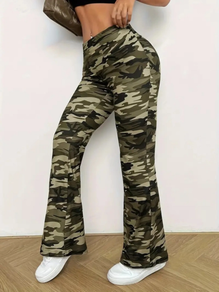 Kadın Yüksek Bel Kamuflaj Desenli Dalgıç Tayt