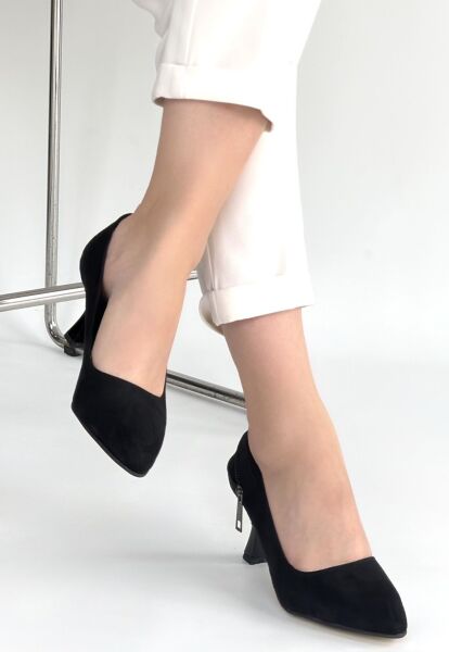 Jedi Siyah Süet Topuklu Ayakkabı