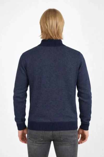 Erkek Fermuarlı Triko Hırka Yüksek Yaka, Cepli, Günlük Şık Rahat Kalıp Triko - Lacivert