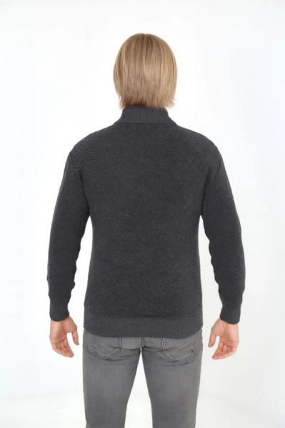 Erkek Fermuarlı Triko Hırka Yüksek Yaka, Cepli, Günlük Şık Rahat Kalıp Triko - Gri