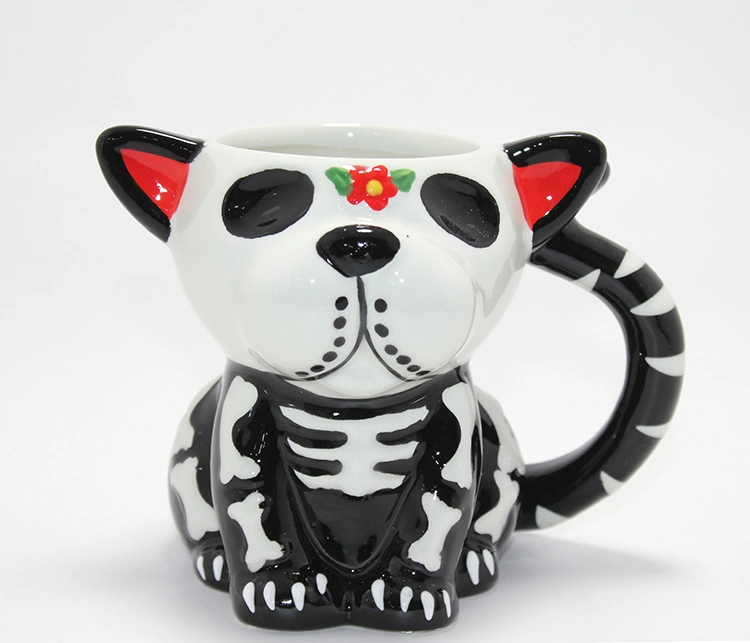 Day Of The Dead Köpek Figürlü 3D Kabartmalı Porselen Kupa