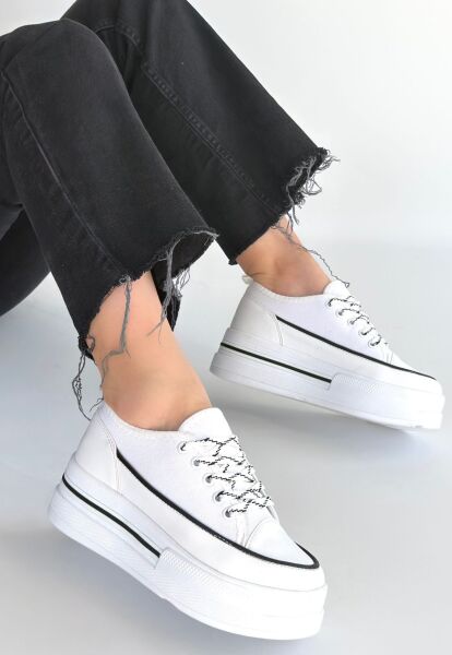 Dalen Beyaz Keten Bağcıklı Spor Ayakkabı