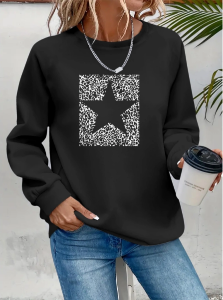 Kadın Uzun Kollu Bisiklet Yaka Desenli Viskon Iki Iplik Bluz