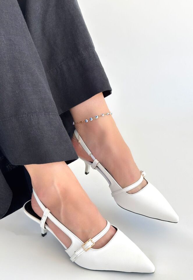 Darina Beyaz Cilt Topuklu Ayakkabı