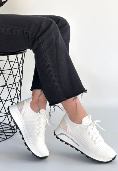 Feort Beyaz Triko Bağcıklı Spor Ayakkabı