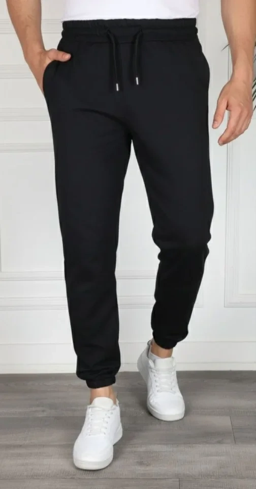 Erkek Jogger Eşofman Altı Rahat Kalıp, Cepli, Lastikli Paça, Günlük Spor Pantolon - Siyah