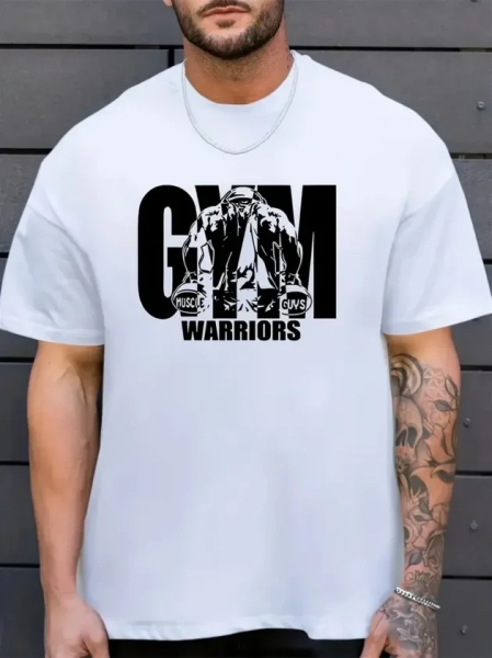 Erkek Baskılı Bisiklet Yaka Erkek T-shirt - Beyaz