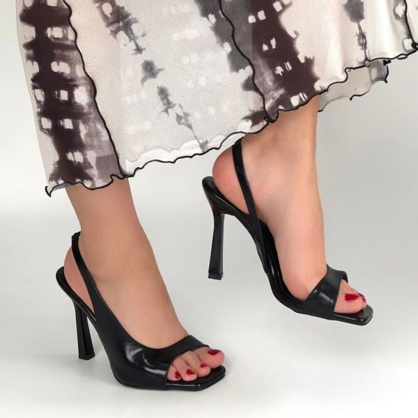 Janta Siyah Cilt Topuklu Ayakkabı