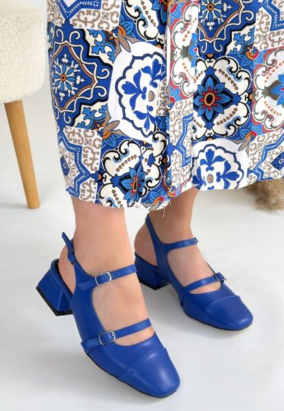 Doran Mavi Cilt Topuklu Ayakkabı