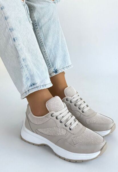 Slar Bej Cilt Bağcıklı Spor Ayakkabı